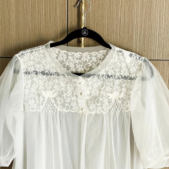 VTG Radcliffe 40s MCM Sheer Lace Babydoll Robe Gown Boudoir Love Regencycore - Picture 4 of 9